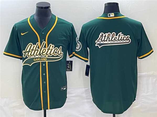Men%27s Oakland Athletics Green Team Big Logo Cool Base Stitched Baseball Jersey 002
